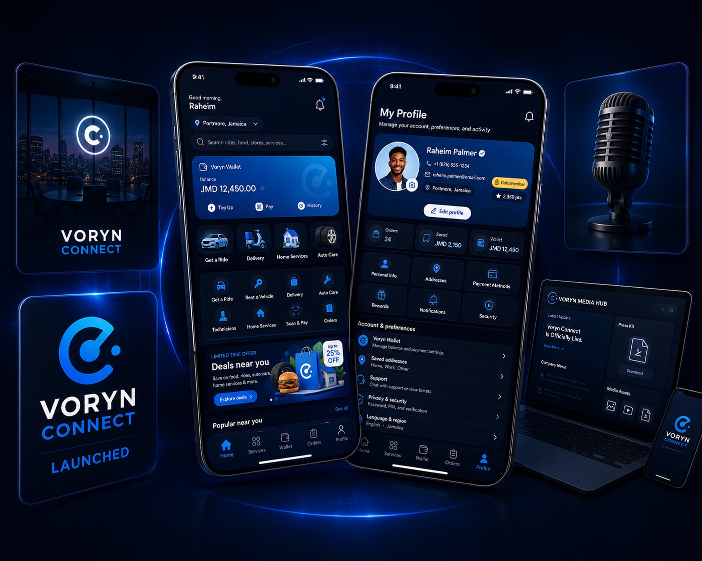 The Voryn Connect app experience on mobile devices